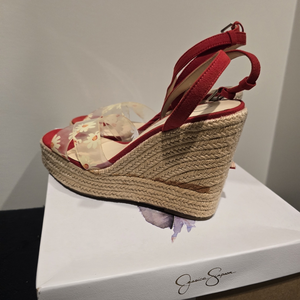 Jessica Simpson Red Wedge Sandals - Picture 3 of 9